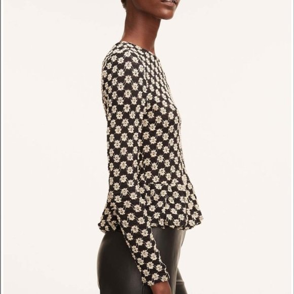 Rebecca Taylor | Black & Cream Floral Lace-Detail Peplum Top - Picture 3 of 6